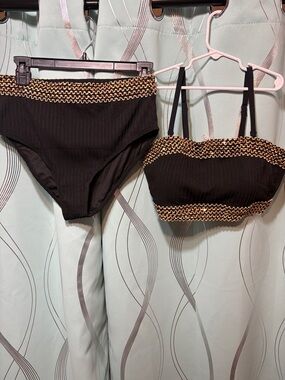 Black High-Waist Bikini with Gold Chain Trim - Women Swim